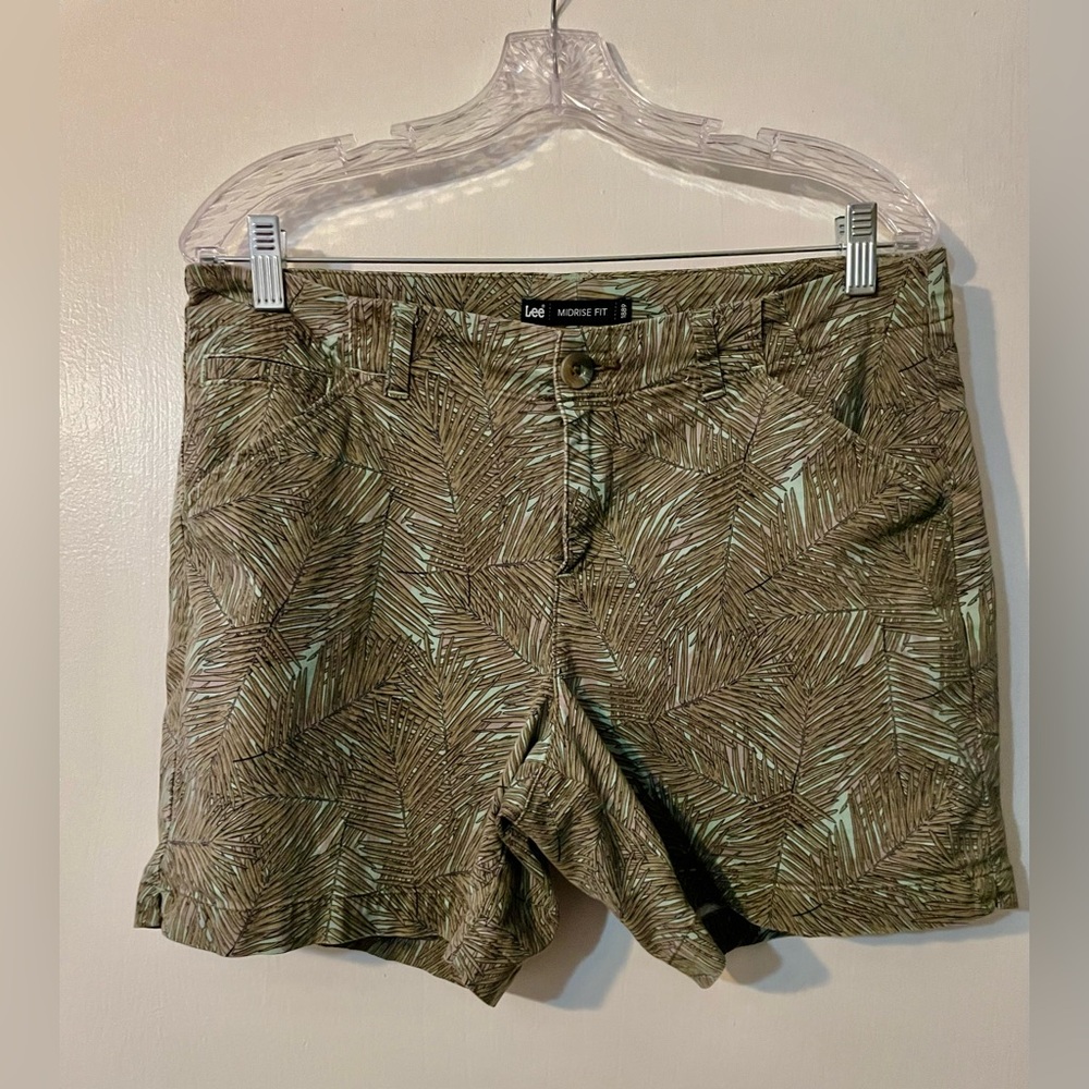 Lee Mid Rise Fit Women's Palm Tree Green Tropical Jungle Shorts Sz 10